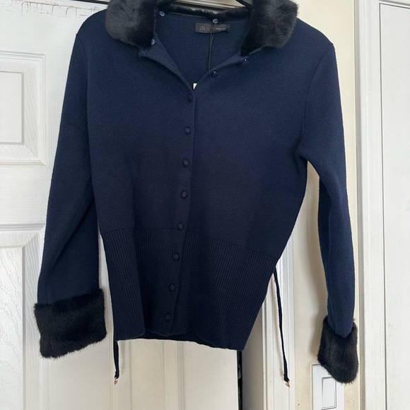 ZARA NWT Faux Fur Trim Combination Cardigan - Picture 3 of 14